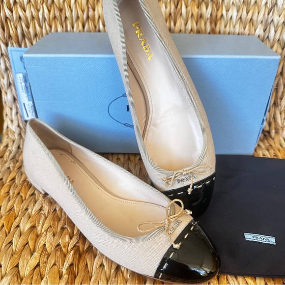 New Prada Canvas & Patent Leather Ballet Flats 40 - Picture 4 of 11